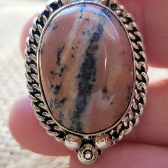 Handcrafted Sterling Silver Rhodochrosite Ring, Size 8.5 Natural Stone Jewelry - Picture 9 of 11